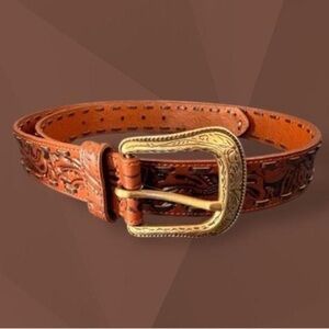 NWT Patricia Nash Brown Embossed Leather Belt Size L
